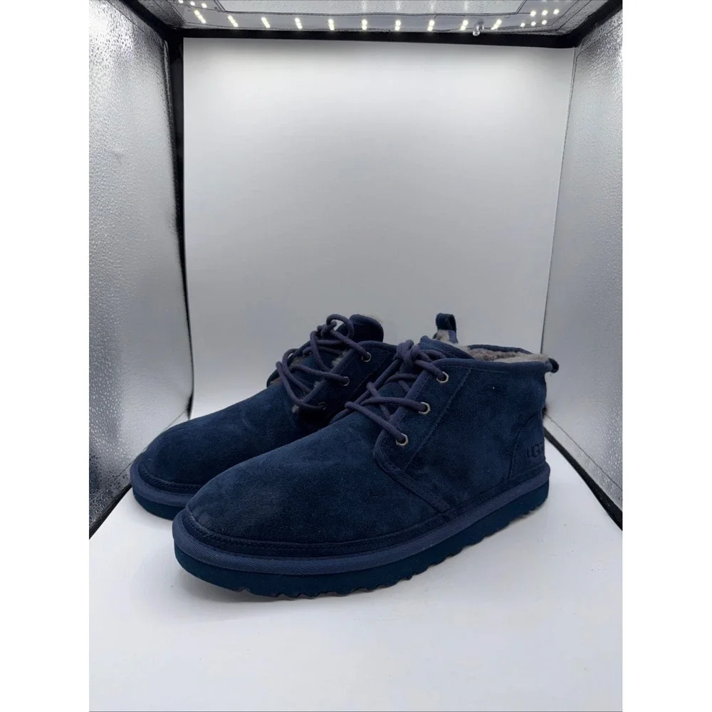 EUC UGG Neumel Shearling Winter Boots Navy Blue Lace Up‎ Chukka Size 12